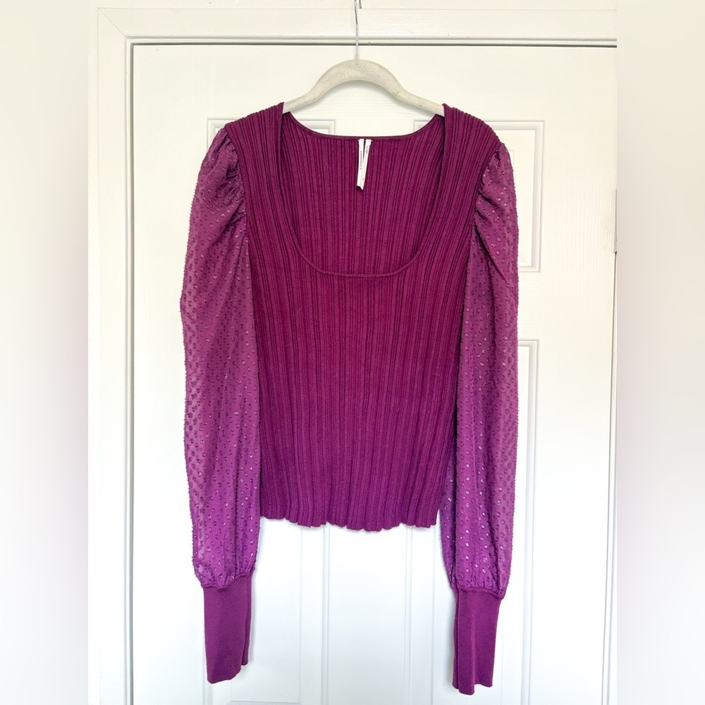 Anthropologie Puff-Sleeve Ribbed Blouse – XL – Romantic Modern - Picture 2 of 6